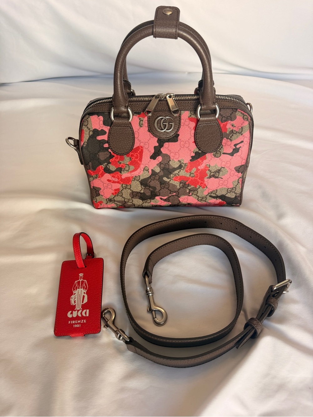 Gucci 2026 GG Small Boston Pink Camo Duffle NWT 854860 w/ Gift Box